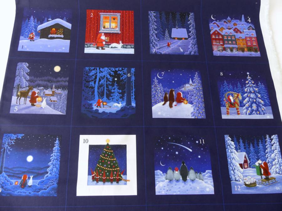 Preview: Patchworkstoff Tomtens Village Panel Adventskalender mit weihnachtlichen Motiven 2